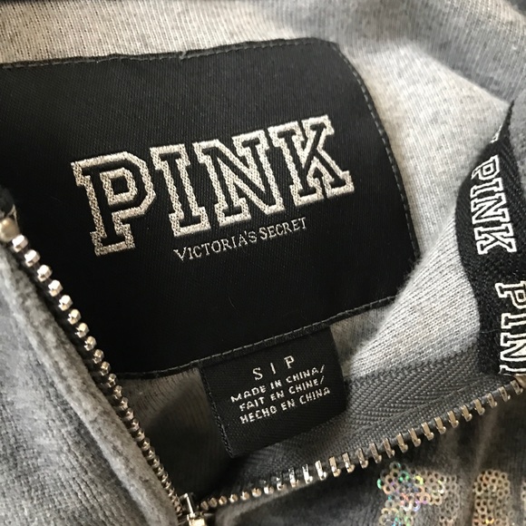 VS PINK | Gray Crushed Velvet Sequined Hoodie - Picture 3 of 8